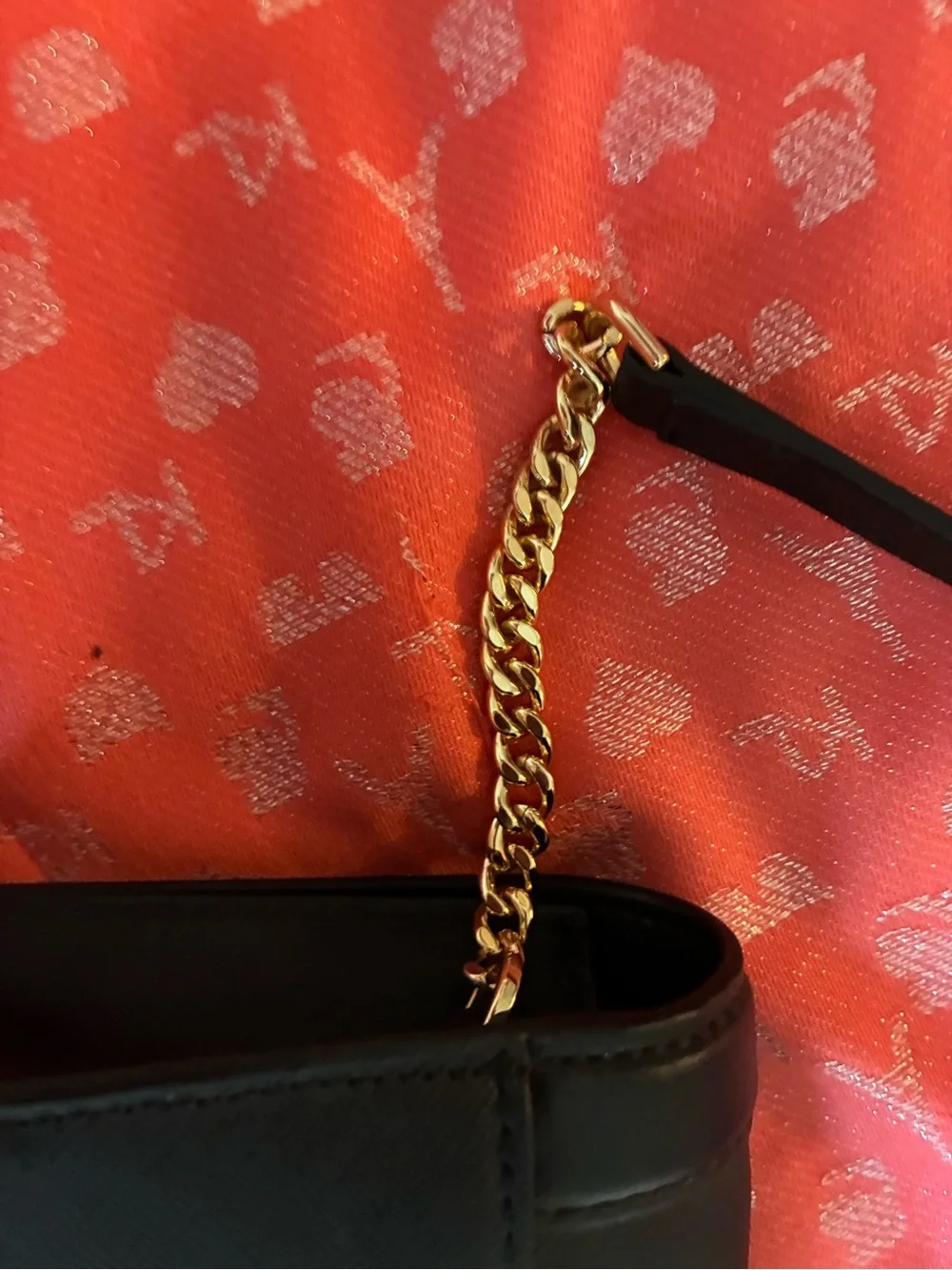 Michael Kors Black Saffiano Shoulder Crossbody with Gold Chain